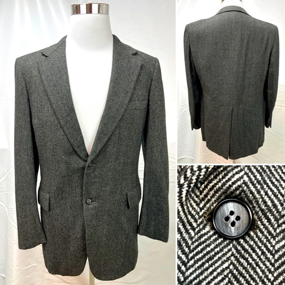 Vintage Saxony Hall Mens 40R Tweed Herringbone 2 Button Blazer Jacket Sport Coat - Picture 1 of 8